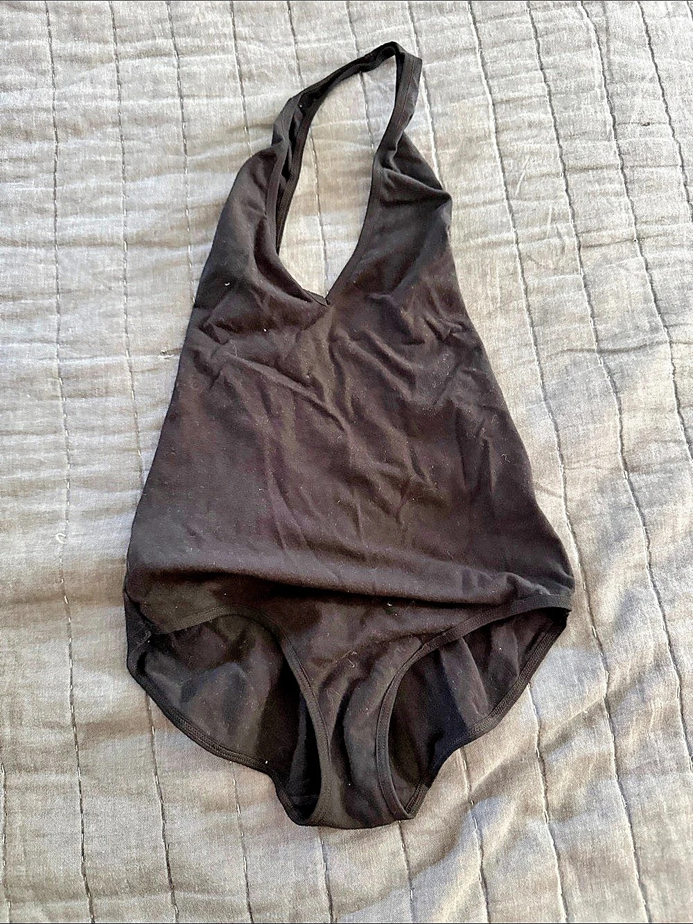 American Apparel Made in USA Black Plunge Halter Bodysuit M Y2K